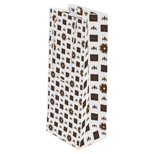 白エレガント色と茶色のパタ市松模様にーン ワインギフトバッグ (裏面アングル)
