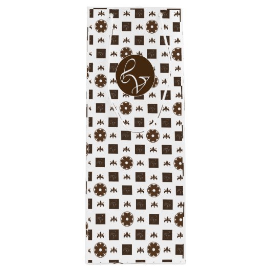 白エレガント色と茶色のパタ市松模様にーン ワインギフトバッグ (正面)