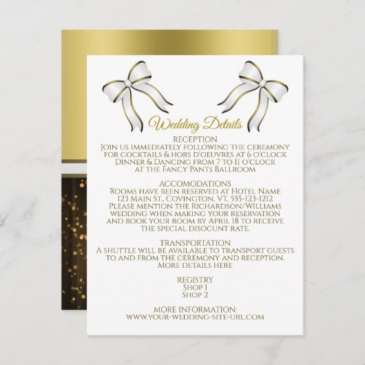 白エレガント色と金ゴールドリボ結婚ンの詳細 エンクロージャーカード (正面/裏面)