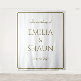 白エレガント色と金ゴールド結婚の背景 タペストリー