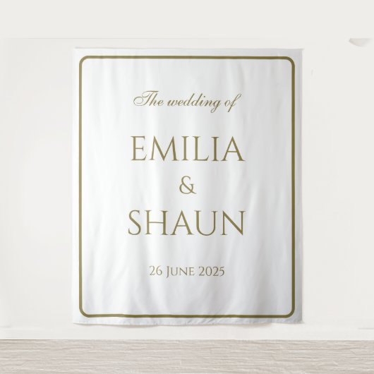 白エレガント色と金ゴールド結婚の背景 タペストリー (正面)