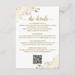 白エレガント色と金ゴールド結婚のQRコード詳細 エンクロージャーカード