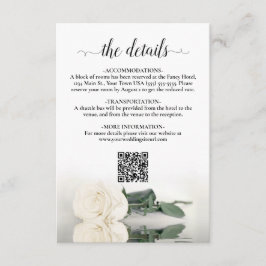 白エレガント色の結婚詳細QRコード エンクロージャーカード