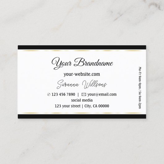 白エレガント色の黒と金ゴールドとロストライプゴ 名刺 (裏面)