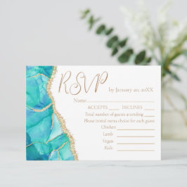 白エレガント色金ゴールドグリッターのメ結婚ニューRSVP 出欠カード