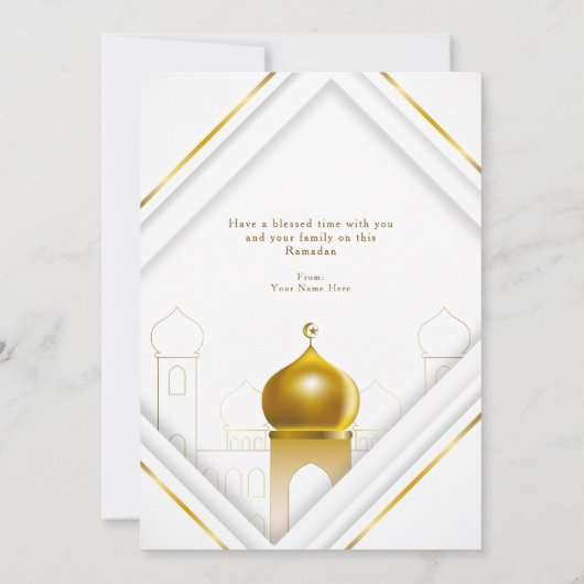 白エレガント色 |金ゴールドドーム |フレーム |イスラム 招待状 (裏面)
