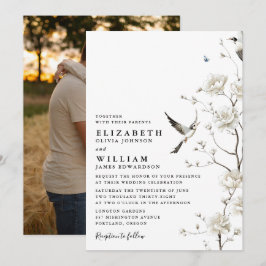 白エレガント色Chinoiserieフローラ結婚の写真 招待状