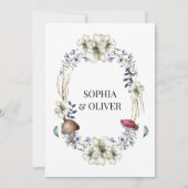 白エレガント花とキノコリース結婚ズ 招待状 (正面)