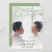 白エレガント花のシゲ結婚グリー サンキューカード (正面/裏面)