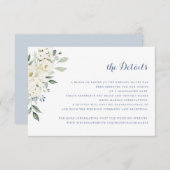 白エレガント花ほこり青結婚詳細 招待状 (正面/裏面)
