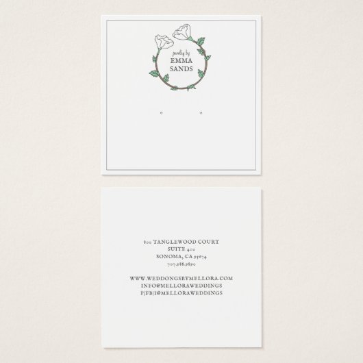 白エレガント花イヤリングジュエリー表示カード (正面&裏面)