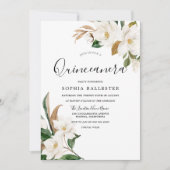 白エレガント花キンセアニェラパーティー 招待状 (正面)