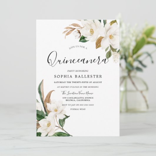 白エレガント花キンセアニェラパーティー 招待状 (スタンド正面)