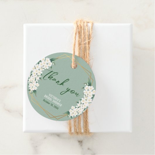 白エレガント花セージ緑金ゴールド枠 フェイバータグ (インサイチュ)