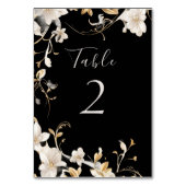 白エレガント花デザインオンブラック結婚ズ テーブルナンバー (正面)