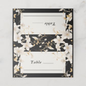 白エレガント花デザインオンブラック結婚ズ プレイスカード (外部開封)