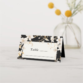 白エレガント花デザインオンブラック結婚ズ プレイスカード
