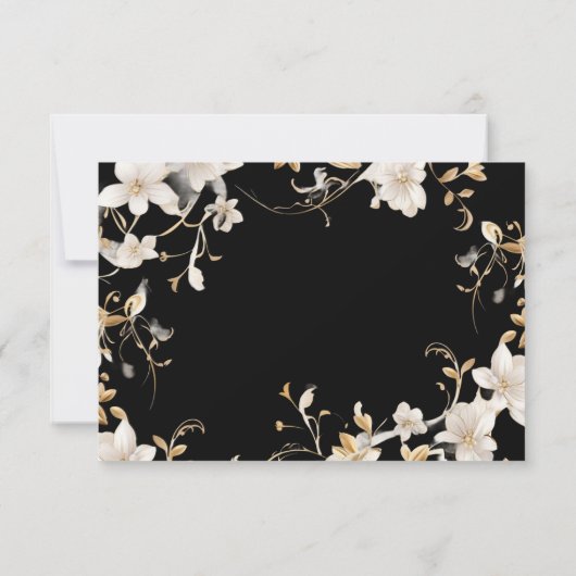 白エレガント花デザインオンブラック結婚ズ 出欠カード (裏面)