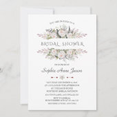 白エレガント花フレームネイビーブライダルシャワー 招待状 (正面)