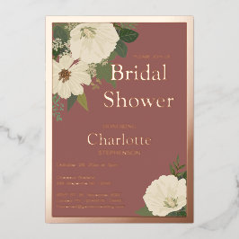 白エレガント花ブライダルシャワーテラコタと 箔招待状