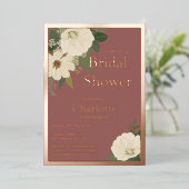 白エレガント花ブライダルシャワーテラコタと 箔招待状 (立ち正面)