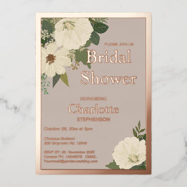 白エレガント花ブライダルシャワーニュートラルと 箔招待状