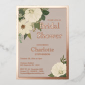 白エレガント花ブライダルシャワーニュートラルと 箔招待状 (正面)