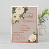 白エレガント花ブライダルシャワーニュートラルと 箔招待状 (立ち正面)