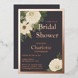 白エレガント花ブライダルシャワー炭 箔招待状