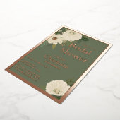 白エレガント花ブライダルシャワー緑 箔招待状 (回転した状態)