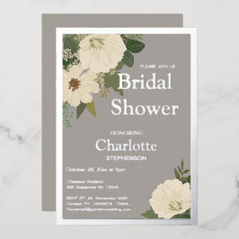 白エレガント花ブライダルシャワーNeutralおよびF 箔招待状