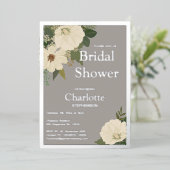 白エレガント花ブライダルシャワーNeutralおよびF 箔招待状 (立ち正面)