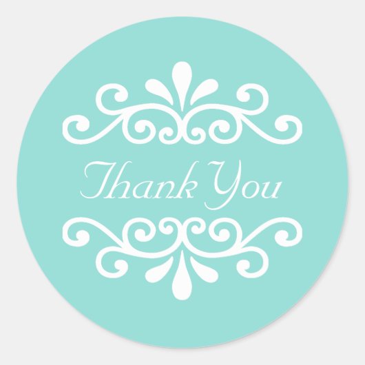 白エレガント花ベクターオンティール(緑がかった色)ありがとう ラウンドシール (正面)
