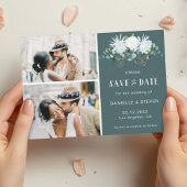 白エレガント花ユーカリ2枚結婚写真 セーブザデート