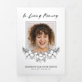 白エレガント花写真葬式 三つ折りプログラム