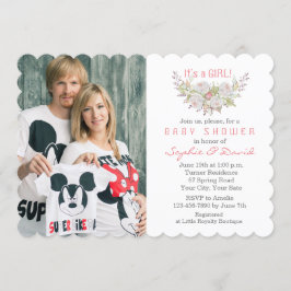 白エレガント花写真赤ちゃんシャワー 招待状