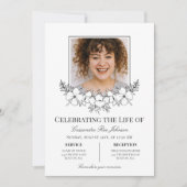 白エレガント花写真追悼式 招待状 (正面)