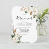 白エレガント花女性退職パーティー 招待状 (スタンド正面)