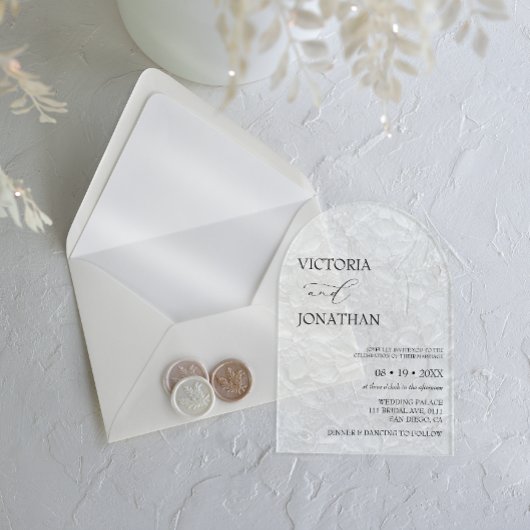 白エレガント花柄結婚模様 アクリル招待状