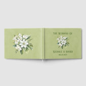 白エレガント花模様グリーンウォーター結婚カラー ゲストブック (全面)