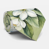 白エレガント花模様グリーン結婚グルーム ネクタイ (ロール)