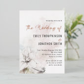 白エレガント花模様水色QRコード結婚s 箔招待状 (立ち正面)