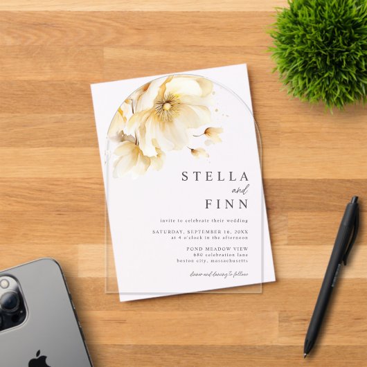 白エレガント花模様結婚ズ アクリル招待状 (インサイチュ (招待状))