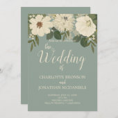 白エレガント花緑のセージ結婚ズ 招待状 (正面/裏面)
