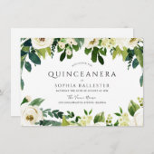 白エレガント花美しいキンセアニェラパーティー 招待状 (正面/裏面)