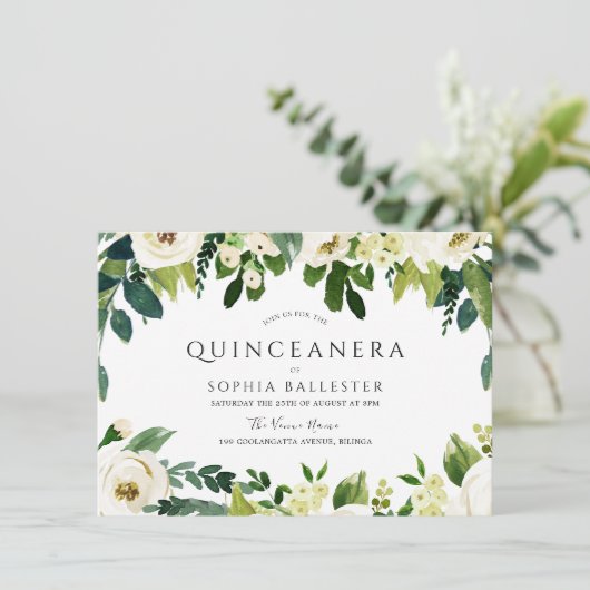 白エレガント花美しいキンセアニェラパーティー 招待状 (スタンド正面)