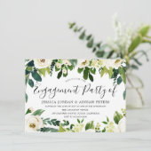 白エレガント花美しい婚約パーティ 招待状 (スタンド正面)