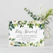 白エレガント花美しい赤ちゃんシャワー 招待状 (スタンド正面)