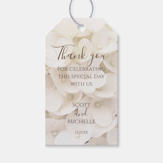 白エレガント花花びらフローラギフトラベル ギフトタグ (正面)