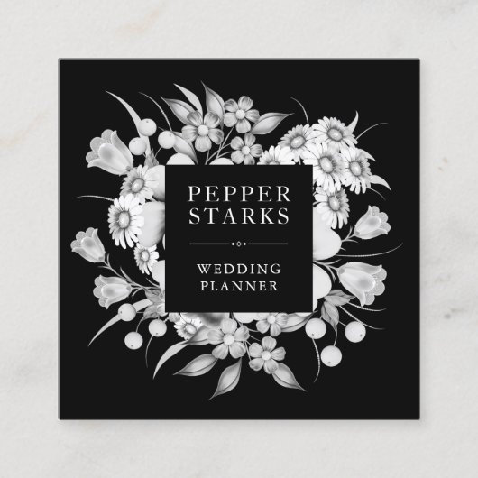 白エレガント花花束 |名刺 スクエア名刺 (正面)